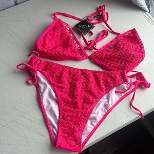 Zaful Hot Pink Lace Bikini new